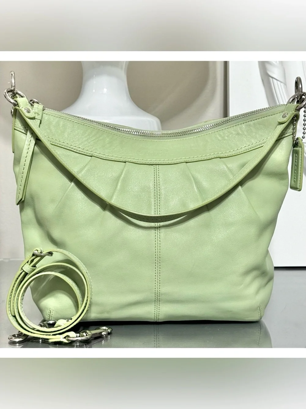 COACH Soho Pleated Hobo F13764 CELERY GREEN Leather Shoulder Crossbody Bag